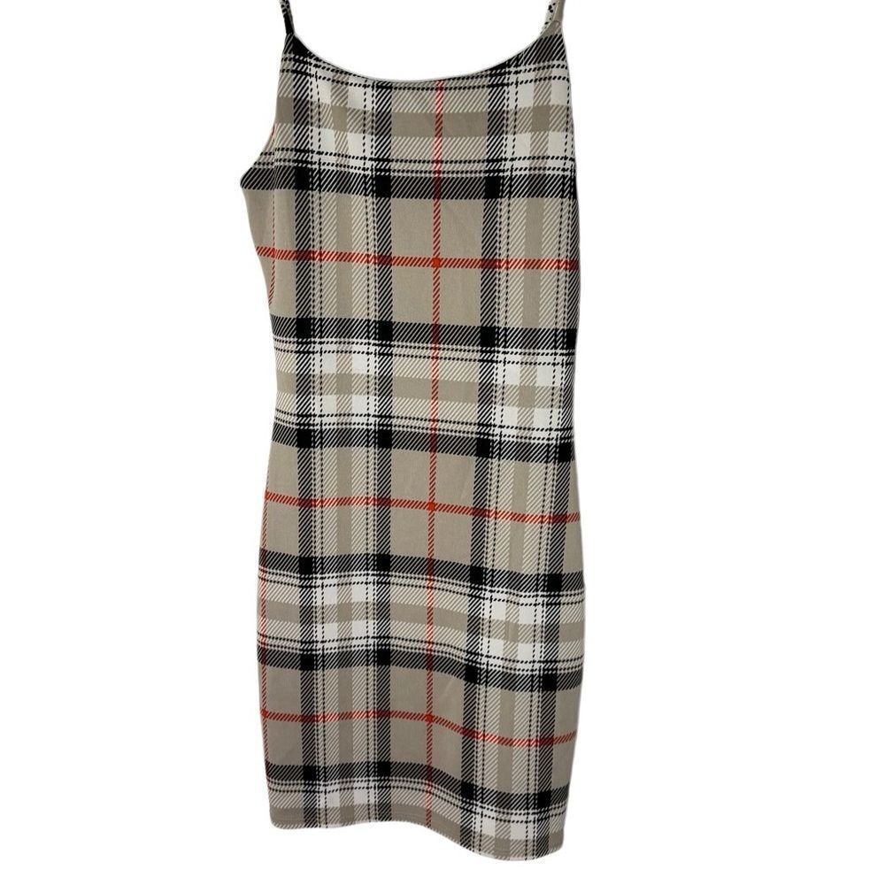 Chocolate Plaid Sleeveless Mini Bodycon Dress Size S